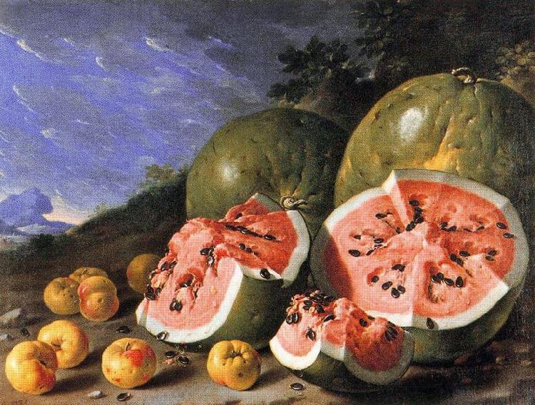 Luis Melendez Still Life with Watermelons and Apples, Museo del Prado, Madrid. oil painting image